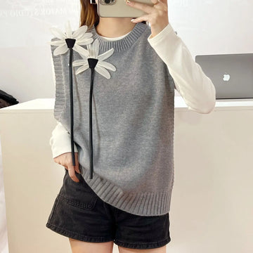 Getadme-Women's Knitted Vest New Autumn Solid Pocket Sleeveless Jacket Winter Sweater V-Neck Waistcoat Vests Hot Selling H199